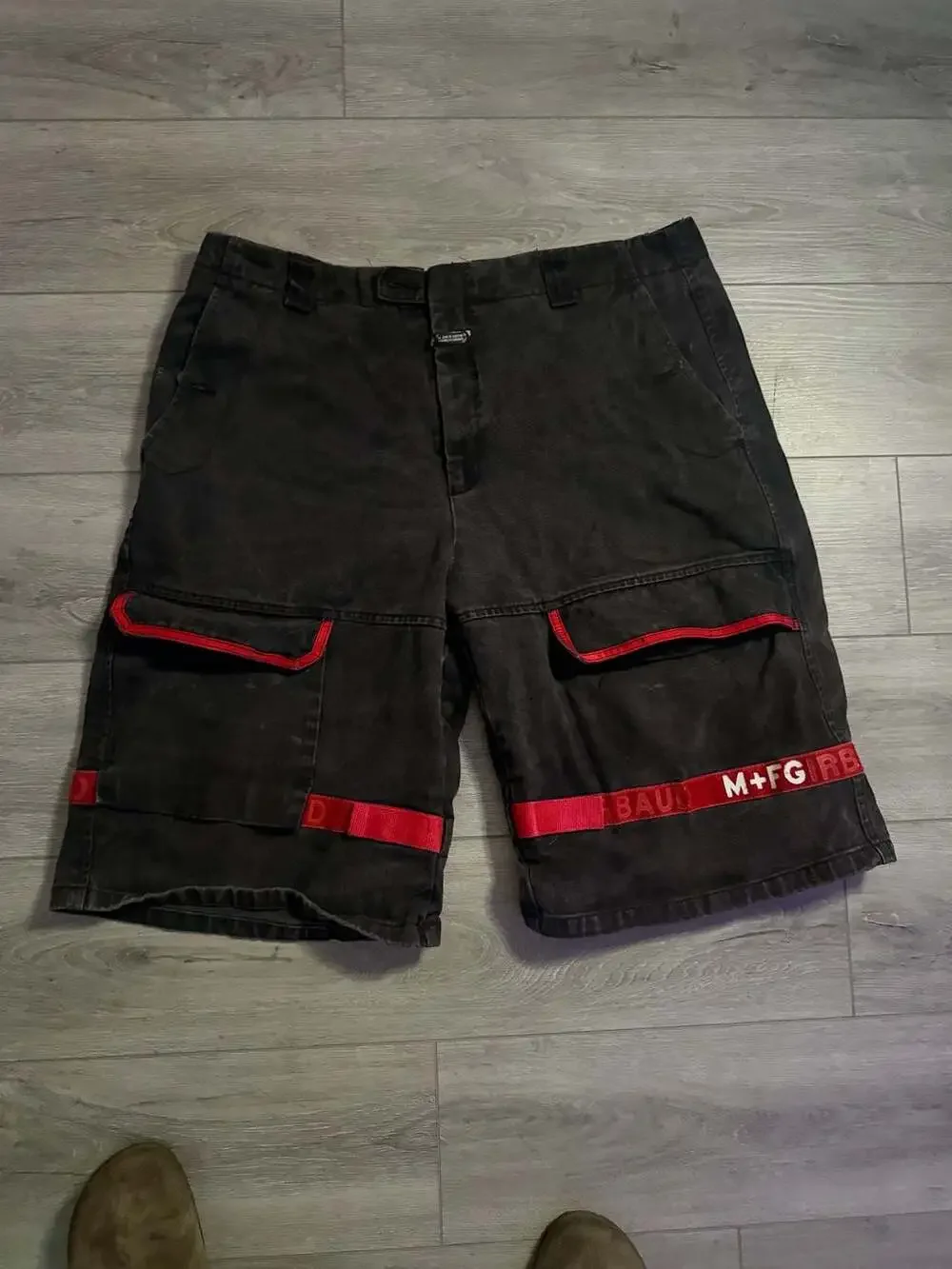 Vintage Le Jean De Marithé + François Girbaud Black Denim Tape Cargo Shorts